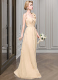 Millie A-Line One-Shoulder Floor-Length Chiffon Bridesmaid Dress With Ruffle Flower(s) STIP0012887