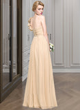 Millie A-Line One-Shoulder Floor-Length Chiffon Bridesmaid Dress With Ruffle Flower(s) STIP0012887