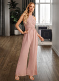 Yvonne Jumpsuit/Pantsuit High Neck Floor-Length Bridesmaid Dress With Pleated STIP0012888