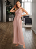 Yvonne Jumpsuit/Pantsuit High Neck Floor-Length Bridesmaid Dress With Pleated STIP0012888