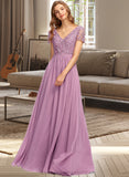 Piper A-Line V-neck Floor-Length Chiffon Bridesmaid Dress With Split Front STIP0012890