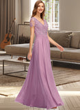 Piper A-Line V-neck Floor-Length Chiffon Bridesmaid Dress With Split Front STIP0012890