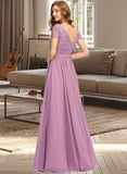 Piper A-Line V-neck Floor-Length Chiffon Bridesmaid Dress With Split Front STIP0012890