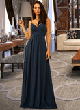 Kaiya A-Line V-neck Floor-Length Chiffon Bridesmaid Dress With Ruffle STIP0012891