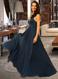 Kaiya A-Line V-neck Floor-Length Chiffon Bridesmaid Dress With Ruffle STIP0012891