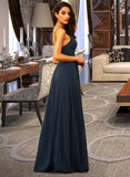 Kaiya A-Line V-neck Floor-Length Chiffon Bridesmaid Dress With Ruffle STIP0012891