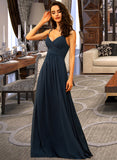 Kaiya A-Line V-neck Floor-Length Chiffon Bridesmaid Dress With Ruffle STIP0012891