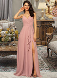 Amira A-LineV-neckFloor-LengthChiffonBridesmaidDressWithRuffleSplitFront#251384 STIP0012892