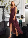 Shayna A-Line V-neck Asymmetrical Bridesmaid Dress With Ruffle STIP0012893