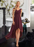 Shayna A-Line V-neck Asymmetrical Bridesmaid Dress With Ruffle STIP0012893