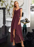 Shayna A-Line V-neck Asymmetrical Bridesmaid Dress With Ruffle STIP0012893