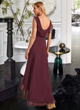 Shayna A-Line V-neck Asymmetrical Bridesmaid Dress With Ruffle STIP0012893