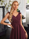 Shayna A-Line V-neck Asymmetrical Bridesmaid Dress With Ruffle STIP0012893