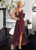 Shayna A-Line V-neck Asymmetrical Bridesmaid Dress With Ruffle STIP0012893