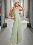 Karla Jumpsuit/Pantsuit One-Shoulder Floor-Length Bridesmaid Dress With Ruffle STIP0012897