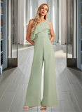 Karla Jumpsuit/Pantsuit One-Shoulder Floor-Length Bridesmaid Dress With Ruffle STIP0012897