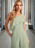 Karla Jumpsuit/Pantsuit One-Shoulder Floor-Length Bridesmaid Dress With Ruffle STIP0012897