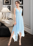 Brylee A-Line V-neck Asymmetrical Bridesmaid Dress With Ruffle STIP0012900