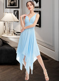 Brylee A-Line V-neck Asymmetrical Bridesmaid Dress With Ruffle STIP0012900