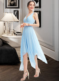 Brylee A-Line V-neck Asymmetrical Bridesmaid Dress With Ruffle STIP0012900