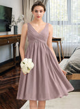 Pru Empire V-Neck Knee-Length Chiffon Bridesmaid Dress With Cascading Ruffles STIP0012901