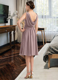 Pru Empire V-Neck Knee-Length Chiffon Bridesmaid Dress With Cascading Ruffles STIP0012901