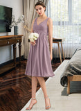 Pru Empire V-Neck Knee-Length Chiffon Bridesmaid Dress With Cascading Ruffles STIP0012901