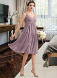 Pru Empire V-Neck Knee-Length Chiffon Bridesmaid Dress With Cascading Ruffles STIP0012901