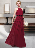 Shirley A-Line Scoop Neck Floor-Length Chiffon Bridesmaid Dress With Bow(s) STIP0012902