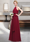 Shirley A-Line Scoop Neck Floor-Length Chiffon Bridesmaid Dress With Bow(s) STIP0012902