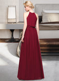 Shirley A-Line Scoop Neck Floor-Length Chiffon Bridesmaid Dress With Bow(s) STIP0012902