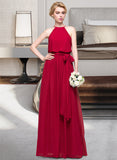 Shirley A-Line Scoop Neck Floor-Length Chiffon Bridesmaid Dress With Bow(s) STIP0012902