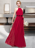 Shirley A-Line Scoop Neck Floor-Length Chiffon Bridesmaid Dress With Bow(s) STIP0012902