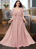 Karina A-Line V-neck Floor-Length Chiffon Bridesmaid Dress With Split Front STIP0012903