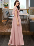 Karina A-Line V-neck Floor-Length Chiffon Bridesmaid Dress With Split Front STIP0012903