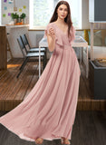 Karina A-Line V-neck Floor-Length Chiffon Bridesmaid Dress With Split Front STIP0012903