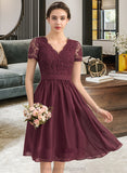 Makayla A-line V-Neck Knee-Length Chiffon Lace Bridesmaid Dress STIP0012904