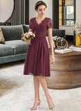 Makayla A-line V-Neck Knee-Length Chiffon Lace Bridesmaid Dress STIP0012904