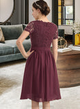 Makayla A-line V-Neck Knee-Length Chiffon Lace Bridesmaid Dress STIP0012904