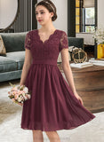 Makayla A-line V-Neck Knee-Length Chiffon Lace Bridesmaid Dress STIP0012904