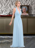 Rosemary A-line Halter Floor-Length Chiffon Bridesmaid Dress With Ruffle STIP0012905