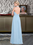 Rosemary A-line Halter Floor-Length Chiffon Bridesmaid Dress With Ruffle STIP0012905