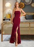 Makenna Trumpet/Mermaid Square Neckline Floor-Length Bridesmaid Dress With Ruffle Split Front STIP0012906