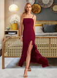 Makenna Trumpet/Mermaid Square Neckline Floor-Length Bridesmaid Dress With Ruffle Split Front STIP0012906