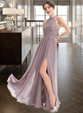 Esperanza A-Line Halter Floor-Length Bridesmaid Dress With Split Front STIP0012907