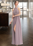 Esperanza A-Line Halter Floor-Length Bridesmaid Dress With Split Front STIP0012907