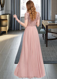 Nyasia A-Line Scoop Neck Floor-Length Chiffon Bridesmaid Dress With Sequins STIP0012908