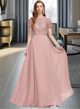 Nyasia A-Line Scoop Neck Floor-Length Chiffon Bridesmaid Dress With Sequins STIP0012908