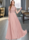 Nyasia A-Line Scoop Neck Floor-Length Chiffon Bridesmaid Dress With Sequins STIP0012908