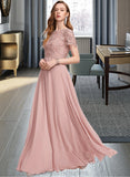 Nyasia A-Line Scoop Neck Floor-Length Chiffon Bridesmaid Dress With Sequins STIP0012908